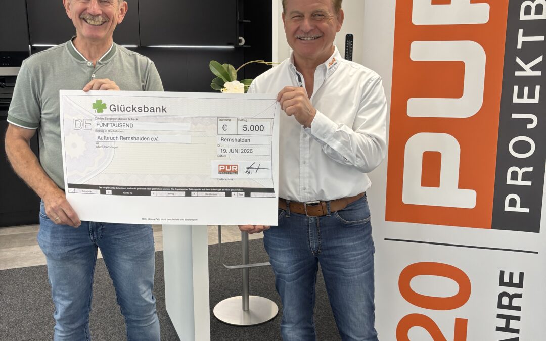 P.u.R. GmbH Projektbau unteres Remstal spendet 5.000 Euro an unseren Verein